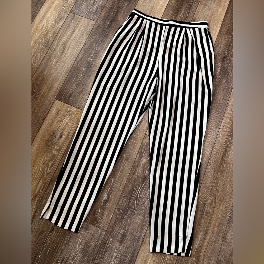 #6). asos 100% Polyester soft  striped pants with side zipper Size 8 excellent.